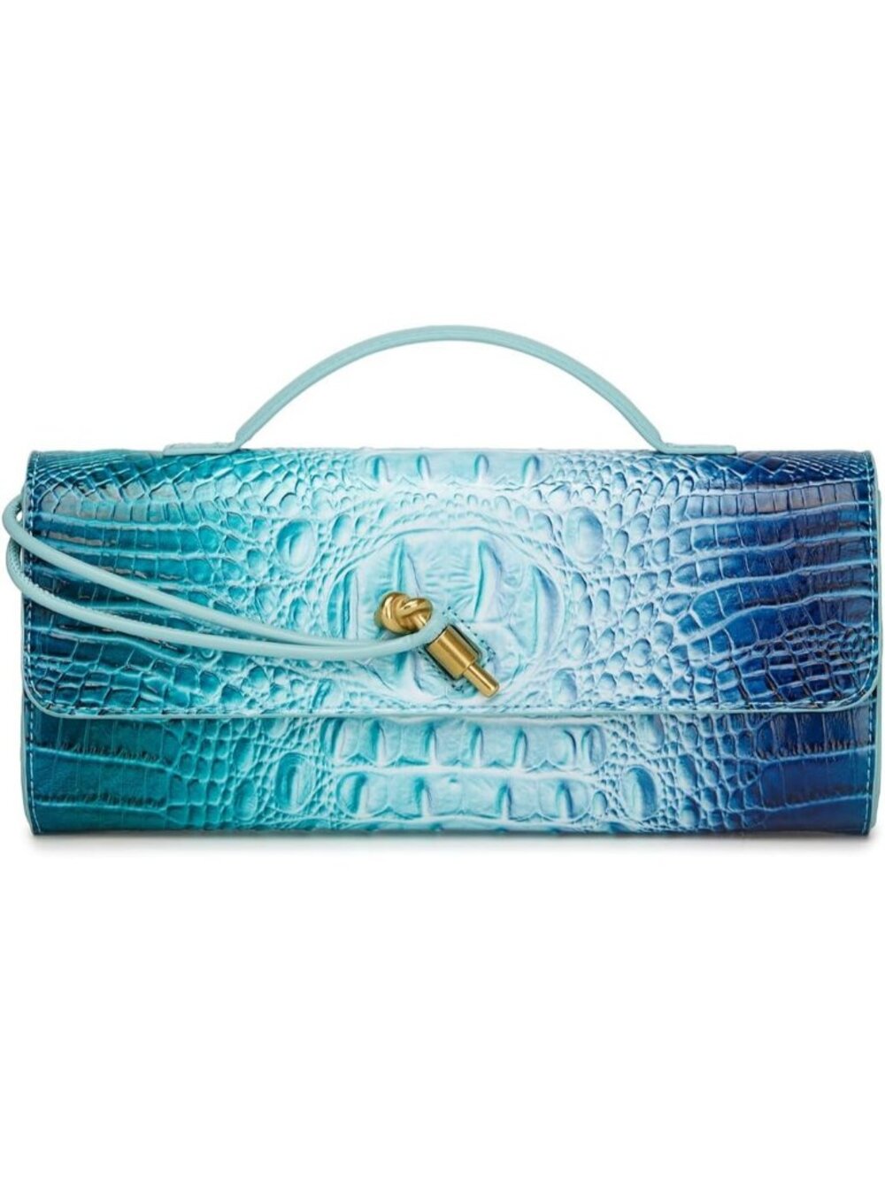 Women's Colorful Blue Vegan Leather Clutch Purse Crocodile Evening Crossbody Bag